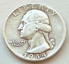 1944 Washington Quarter 90% SILVER ~ (VF) WWII Era US 25c Coin picture