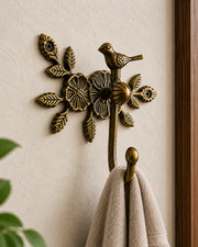 Handcrafted Solid Brass Antique Finish Bird Wall Hook, Coat Hook, Entryway decor picture