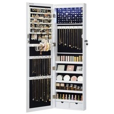 Lockable Jewelry Cabinet with Mirror | 47.2-Inch Tall | 2 Drawers | White picture