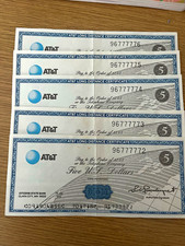 Vtg AT&T $5 Long Distance Certificates Consecutive Serial Numbers Set of 5 picture