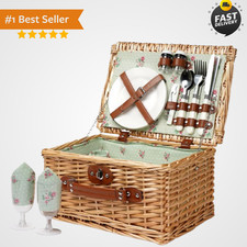 Wicker Picnic Basket for 2, Vintage Picnic Basket - Flower | Handmade 2 Person picture