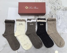 Loro Piana Women Socks 5 Pairs Box Ruffle Edge Dotted Cotton Socks picture