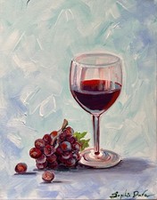 Sophie Dare, Original Art, 11X14 Acrylic canvas Red Wine on Blue picture