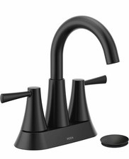 Moen 84022BL Ronan Matte Black Two Handle High Arc Bathroom Sink Faucet W/ Drain picture