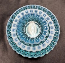 Vintage Fenton Blue Opalescence Hobnail Nested Ashtrays / Trinket Dishes 1978-79 picture