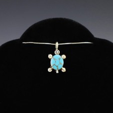 NATIVE AMERICAN ZUNI STERLING SILVER & TURQUOISE TURTLE PENDANT BY REBECCA LALIO picture