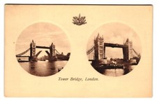Postcard England London Dual View Tower Bridge, draw bridge, boat c.1900 picture