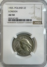 Poland 1925 London 2 Zlotys Silver Woman & Wheat Coin | NGC AU 50 |  Y# 16 picture