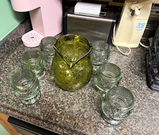 Vintage Owl Pitcher + 6 Glasses - Kanawha Avocado Green picture