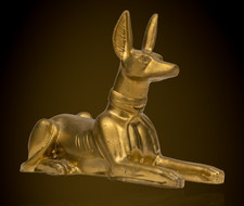 Ancient Egyptian Anubis Jackal God Statue Gold Tone Reclining Artifact Figure picture