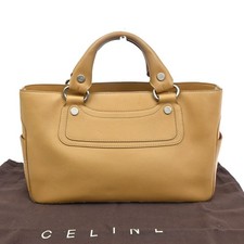 CELINE Logo Macadam Boogie Hand Tote Bag Leather Beige SHW Italy 62KC970 picture