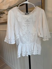 Express White Lace Peplum Blouse Sheer Embroidered Romantic Boho Top picture