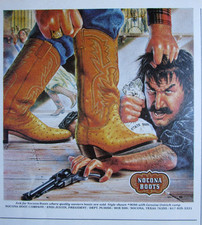 1980 NOCONA Western Cowboy Boots Print Ad ~ BANK ROBBER Outlaw w/ Alex Ebel Art picture
