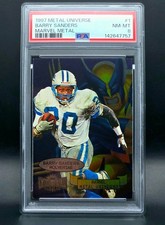 1997 Metal Universe Barry Sanders Marvel Metal #1 Wolverine PSA 8 picture