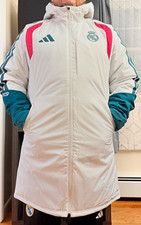adidas Real Madrid Soccer Hooded Full-Zip Long Parka Jacket White M picture