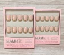 NEW Lot of 2 Sets Glamnetic Press-On Nails Pink Short Gold Quiet Luxury Nails  picture