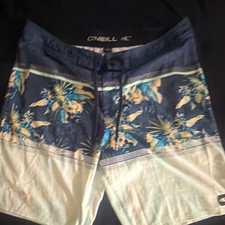 O'Neill Men’s Size 36 Floral Board Shorts Swim Trunks Drawstring Blue/White picture