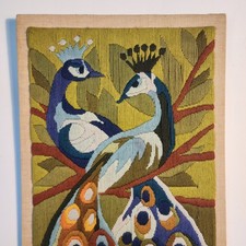 Swedish Vintage NIAB Nordiska WALL TAPESTRY WOOL DECOR PEACOCKS SIGNED 1982 Art picture