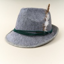 EHG Bavarian Hat German Headwear Gray Felt Feather Trim Men's picture