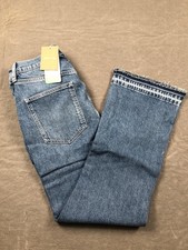 Boden Jeans Womens W28 L32 Blue Mid Rise Baby Kick Flare Fringe Hem Denim NWT picture