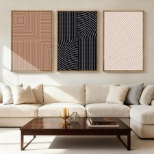ANHUIB Neutral Abstract Modern Canvas Wall Art Set of 3 Framed Black and Whit... picture