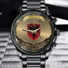 Personalized Proud Albania Coat Of Arms Black Stainless Steel Watch picture