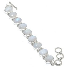 Natural Rainbow Moonstone Gemstone 925 Sterling Silver Jewelry Bracelet Sz 7-8