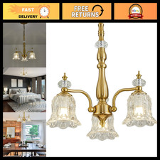 Elegant Vintage 3-Light Gold Chandelier, Glass Pendant Light Fixture, Home Decor picture