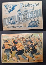 c.1890s antique FRENCH INSECTICIDE TRADE CARD L’INCONNU ADVERTISING roach kill picture