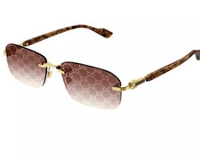 Gucci GG 1221S 004 Square Rimless Sunglasses Gold with Brown Logo Lens New 56mm picture