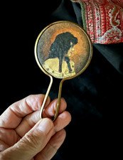Antique Brass Female Portrait Hand Mirror/ Pocket, Purse Mirror - 1900's-1920's picture