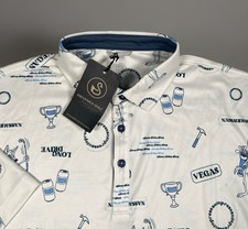 NWT Swannies Golf Mens Roman Polo Shirt Medium Vintage White Graphic Print picture