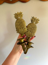 Vintage Andrea by Sadek Solid Brass Pineapple Wall Candle Sconce Pair picture