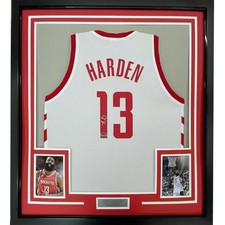 Framed Facsimile Autographed James Harden 35x39 White Jersey picture