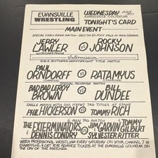 Vintage 1977 Evansville Wrestling Card Program Lawler Orndorff Tommy Rich NWA picture