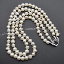 2 Strands Real Natural 7-8mm White Freshwater Cultured Pearl Necklace 18-20'' picture
