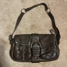 COACH 3653 Soho Double Pocket Buckle Flap Chocolate Brown Leather Shoulder 2005 picture