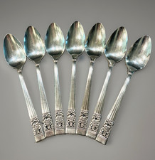 7 Vtg Coronation Teaspoons-Oneida Community Silverplate Art Deco Floral Design picture