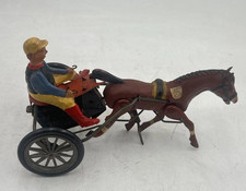 Vintage German Wind-Up Harness Racing Sulky Horse Driver Toy DRGM Parts Repair picture