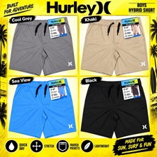 Hurley Boys Hybrid Shorts 4-Way Stretch Pull On Elastic Waist Reflective Logo picture