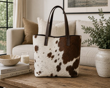 Genuine Cowhide Leather Tote Bag Handmade Hair On Hide Shoulder Handbag Brown picture