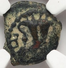 Herod Archelaus 4 BC- 6 AD Jesus Bible Coin Judaea AE Prutah, TOP POP, NGC Ch F picture