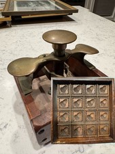 Antique 19th Century Mold Press Brass & Wood- Hand Carved Acorns Repeating Ptrn picture