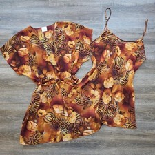 Secret Treasures Vintage Y2K Orange Floral Zebra Mesh Lounge Set Robe Dress S picture