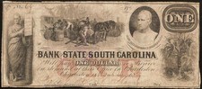1859 $1 DOLLAR BILL SN 69 SOUTH CAROLINA BANK NOTE OLD PAPER MONEY NO CUT CANCEL picture