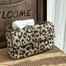 Chanel 26A Maxi Leopard Print Gold HW Tweed Leather Chain Shoulder Flap Bag Rare picture