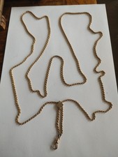Antique RFS & Co Watch Guard Chain 48” Gold Tone Opal Pearl Slide Fob 21.17g picture