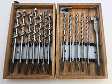 Vintage IRWIN 13 Pc Solid Center Auger Bit Set ADJUSTABLE BIT W/2 SPURS WOOD BOX picture