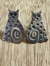 Vintage Signed RL Richard Lindsay Sterling Silver Kitty Cat Earrings picture