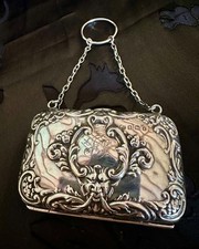 Antique Edwardian English Sterling Silver Evening Purse Chain Finger Loop 48g picture